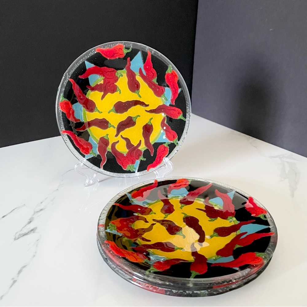 SET of 4 Chili Pepper Plates by Peggy Karr